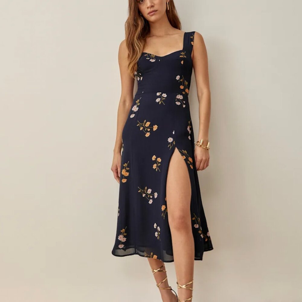 Reformation Fulton Dress Navy Blue - Size 6